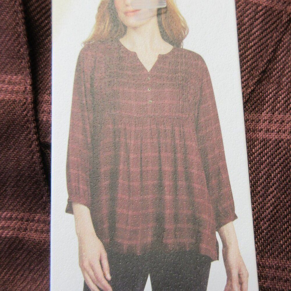 WRANGLER Brown Rust Plaid Blouse Womens Size M (8-10) Popover Top Shirt NWT - Picture 7 of 13